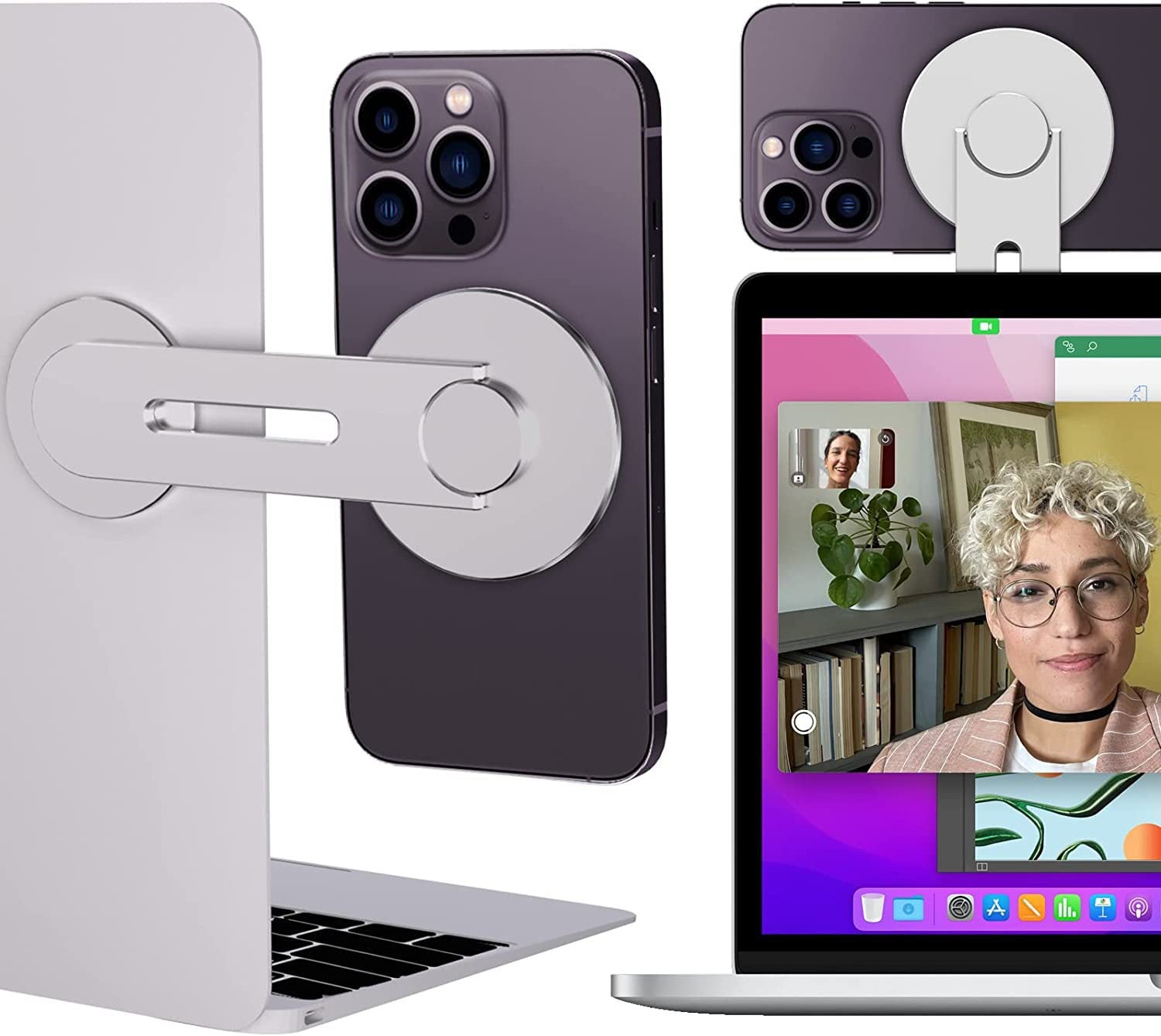 Clariom Magnetic Laptop Phone Holder – Foldable MagSafe Mount for iPhone 12–15