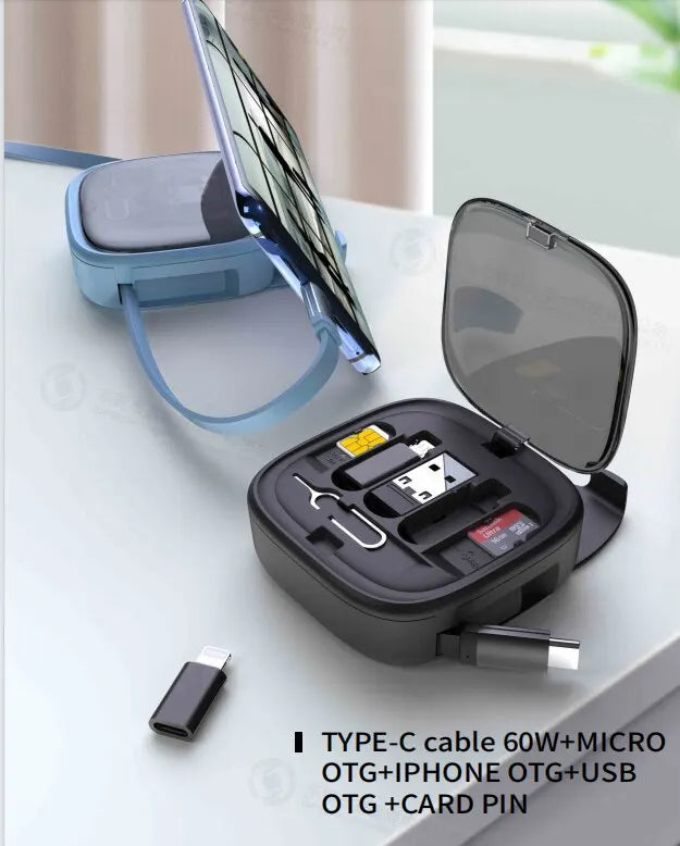 Clariom Cable Storage Box – 60W USB-C Charger & Multi Adapter Kit