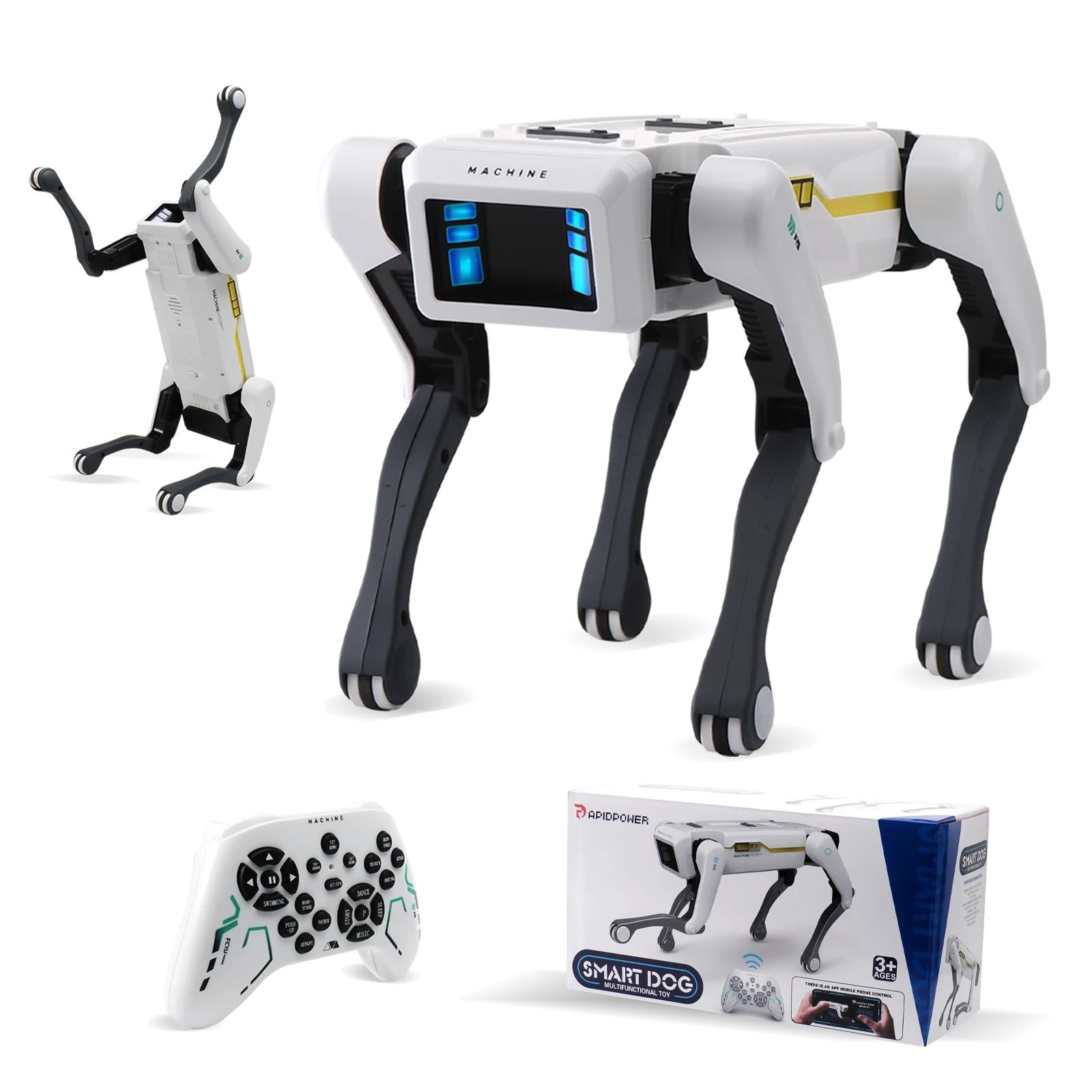 Interactive AI Robot Dog Toy with remote control, showcasing energetic movements and fun features for kids.