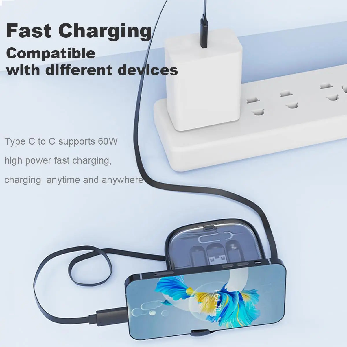 Clariom Cable Storage Box – 60W USB-C Charger & Multi Adapter Kit