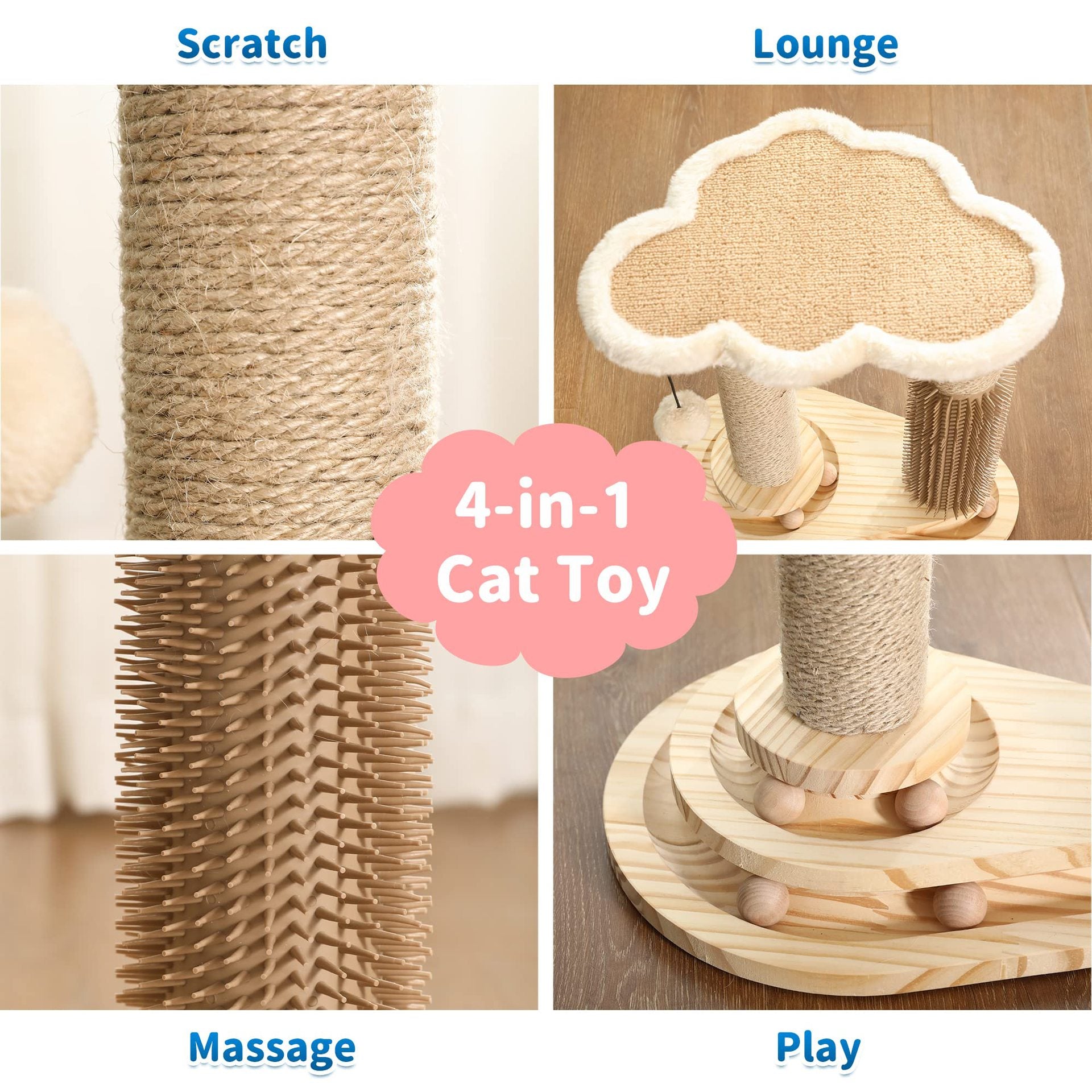 Clariom Cat Scratching Post – Sisal Tower with Groomer & Toys