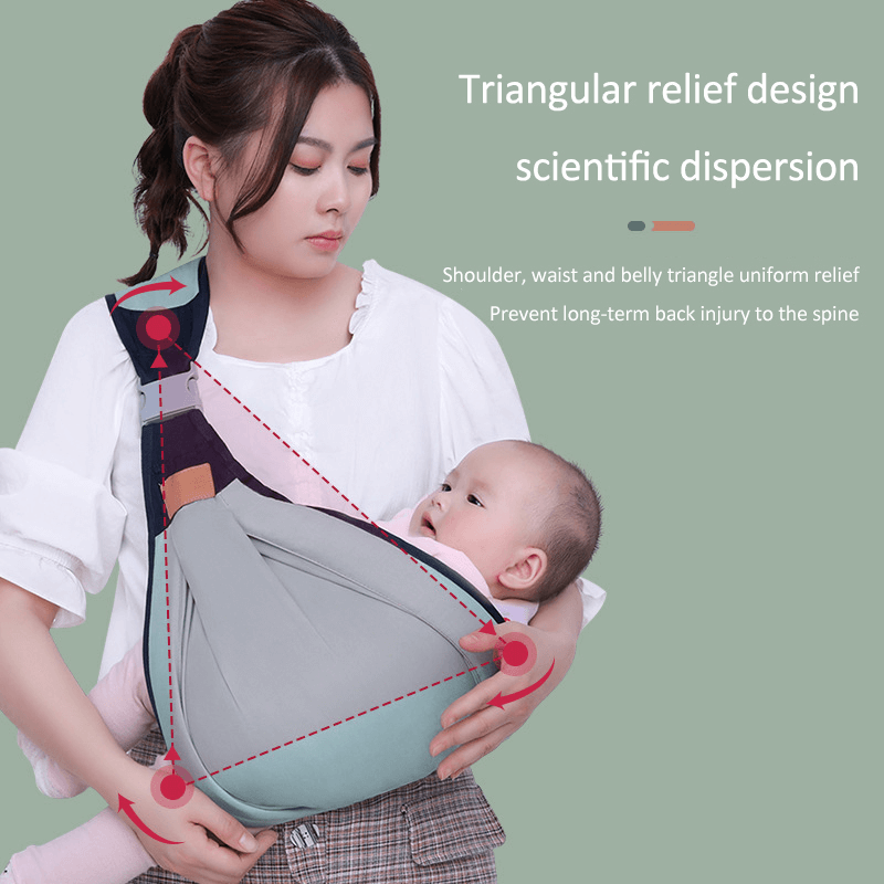 Clariom Baby Shoulder Carrier featuring triangular relief design for scientific distribution of weight, promoting comfort and safety.