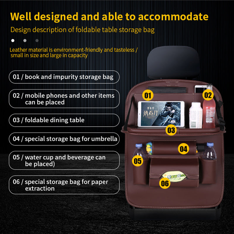 Car Back Seat Organizer with Foldable Table – Multi-Pocket Storage Bag
