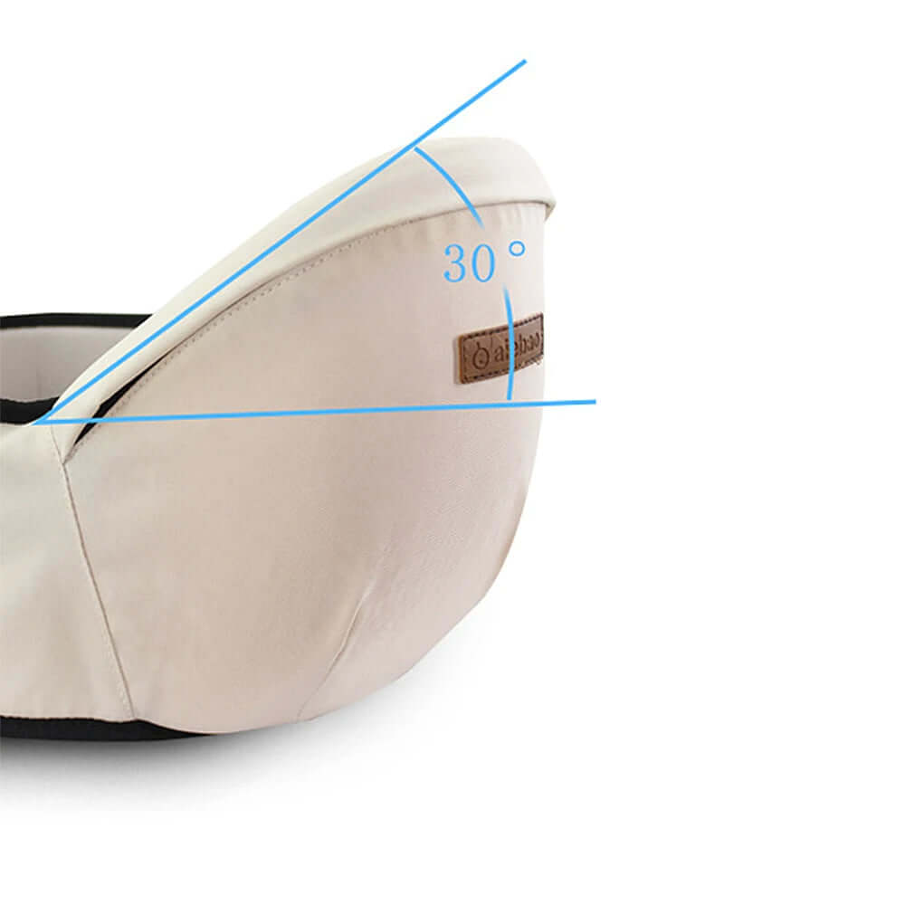 Side view of Clariom Ergonomic Baby Waist Seat showing 30-degree angle for optimal back support.